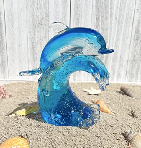 Top Brass 23617 6 Inch Glass Blue Dolphin/Porpoise Surfing A Breaking Wave Sculpture - Blown Table Top Freestanding Beach Nautical Art - Collectible, Home Decor, Paperweight thumb #6