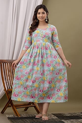 Image of Maternity Feeding Kurti for Women | Cotton Blend Anarkali Dress with Nursing Zip for Pre & Post Pregnancy