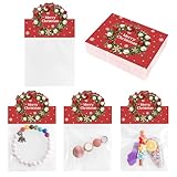 joycraft Jewelry Packaging for Small Business – 100Pcs OPP Clear Xmas Treat Bags with Merry Christmas Wreath Cards, Christmas Jewerly Display Bags Packaging for Selling, Party Favors, Holiday
