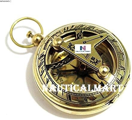 Brass Sundial Compass - Old Vintage Pocket Style - Push Button Compass Nautical Gift