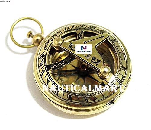 Brass Sundial Compass - Old Vintage Pocket Style - Push Button Compass Nautical Gift