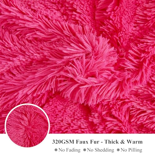 Image of XeGe Plush Faux Fur Duvet Cover Queen Size, Luxury Shaggy Fluffy Hot Pink Comforter Cover 1 PC, Soft Furry Fuzzy Velvet Bedding with Zipper Closure for Bedroom (Queen, Hot Pink)