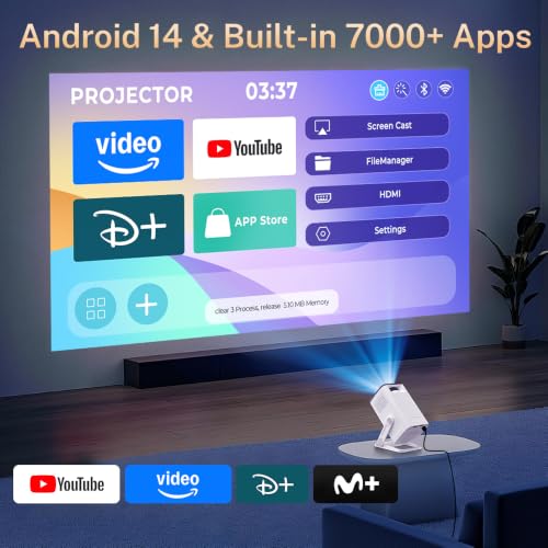 Miniatura 2 de Apps Integradas Android 14 Mini Proyector Con 5g Wifi 6 Bluetooth 5.4, Soporte 4k 1080p, Auto Keystone, 270 Rotable Projector Portátil Compatibile Con Hdmi Tv Stick Laptop Usb Ios Lyncast
