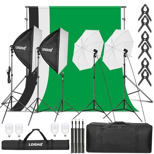 LDGHO Photography Lighting kit with Backdrops, 8.5x10ft Backdrop Stands, UL Certified 5500K 800W Equivalent 25W LED Umbrella Softbox Continuous Lighting, Photo Studio Equipment for Photo Video Shoot