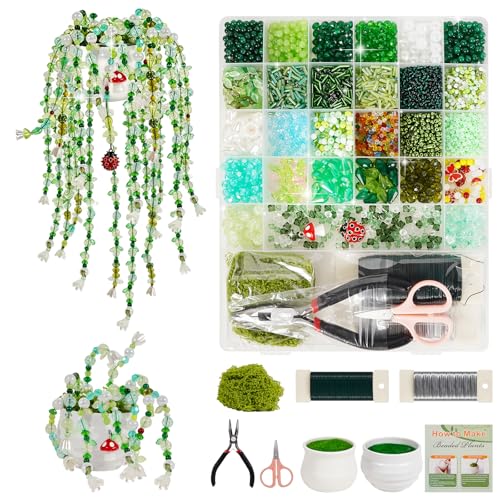 LUKASSUN 5422 PCS Green Glass Beaded Plant Kit