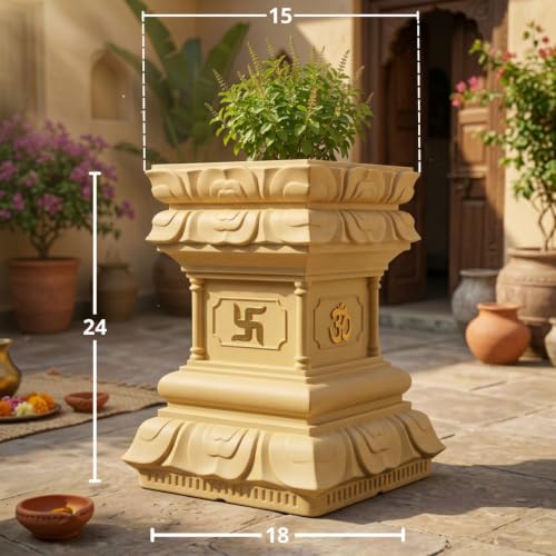 Image of YUCCABE ITALIA FOXB Tulsi Planter Stylish German Polymer Square Pot for Outdoor and Indoor Use (Beige, 24 Inch)