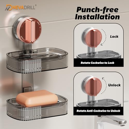 Image of Vacuum Sucker Soap Box - Punch-Free Wall Mounted Soap Holder for Bathroom & Kitchen, No-Drill Suction Cup Design [ND-1002RG]