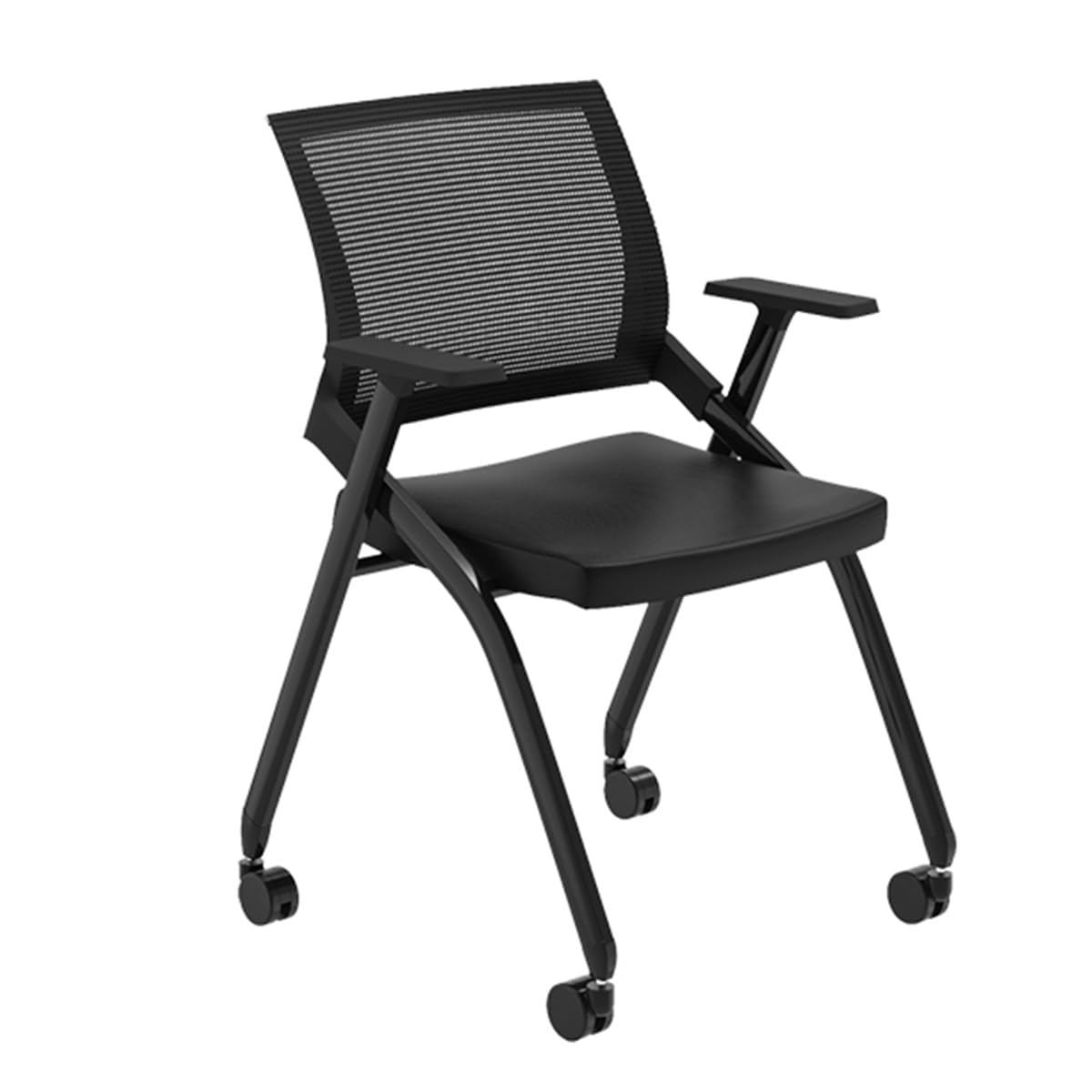 Chaise de conférence pliante noire avec accoudoirs et soutien lombaire