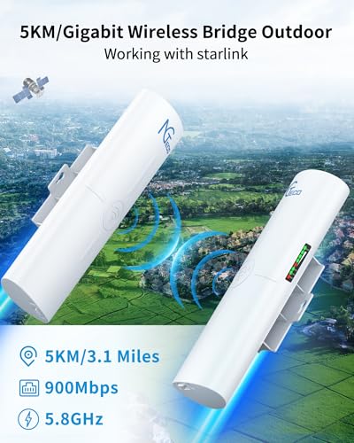 Image of Wireless Bridge, 5KM 5.8GHz Point to Point Outdoor WiFi Bridges with 14DBi High Gain Antenna, Compatible with Network Sharing,Network Extend, 2 Pack