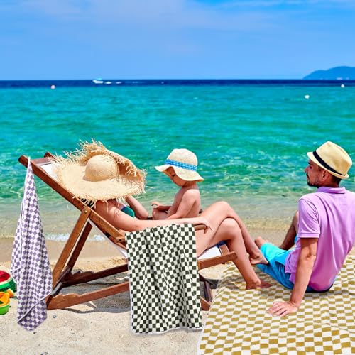 Peryiter DOU-PERYITER-1160 4 Pcs Checkered Bath Towels Check Plaid Towel Set Soft Absorbent Bathroom Towels For Beach Shower Body thumb #6