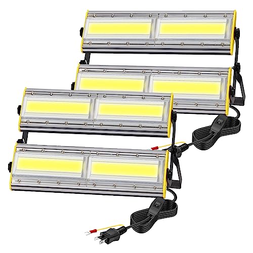 shineshare LED投光器 屋外 200W 作業灯 3450W相当 32500LM コンセント式 超薄型 防犯灯 玄関ライト 昼白色 110V適用 IP67防水 角度調整ノブ 高輝度 3Mコード 廊下 倉庫 ガレージ 看板灯 BBQ 庭園 夜間作業 駐車場 【2Pプラグ】 2個セット