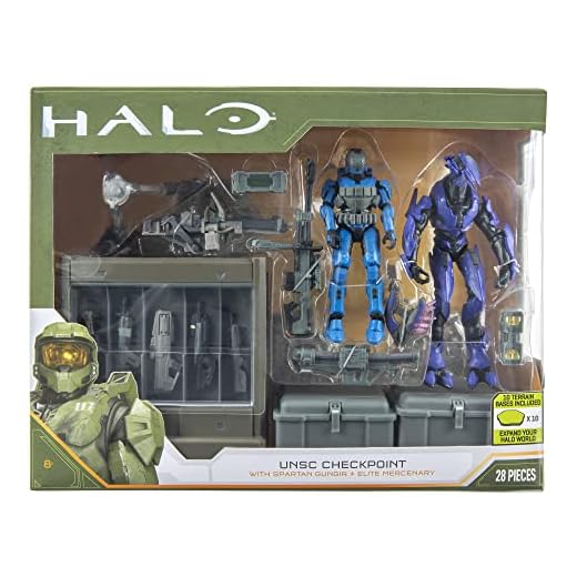 HALO 4” Hero Mission Pack - Spartan Gungnir and Elite Mercenary Action Figures Plus Weapons Infinite Accessories - UNSC Checkpoint