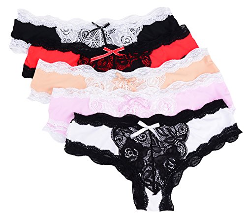 Culotte Femme de Dentelle Sexy Sous-vêtements Coton Tanga String Ice Lingerie Lot de Slip Femme- Multipack,Multicolor-1/Lot de 5,S Cover