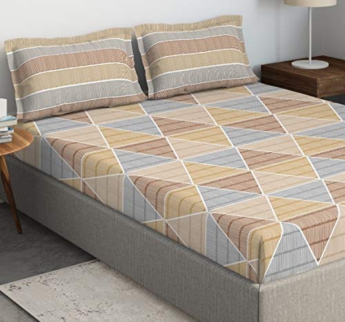 Image of DDECOR - Zephyr 100% Cotton Fitted Bedsheet with 2 Pillow Covers, King Size, Brown