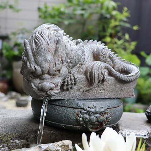 ZYZSY Garten-Drachen-Statue, Zirkulationsauslass des Brunnens sprühen Tank, Teichfigur Wasserspeier (ohne Pumpe), Outdoor Drachen Handwerk Dekoration