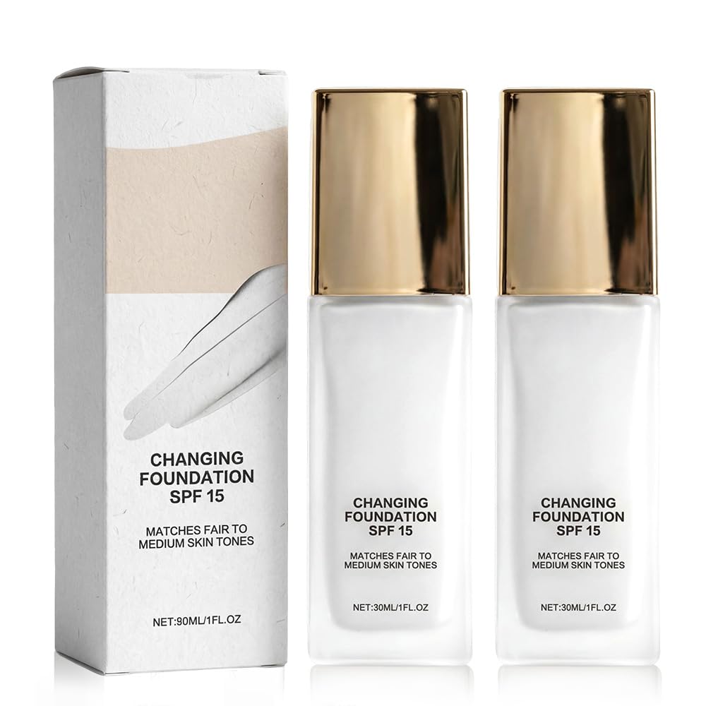 Color Changing Foundation for Mature Skin, Hydrating and Lightweight Liquid Foundations, Tone Suitable for All Skin Types (2pcs)
