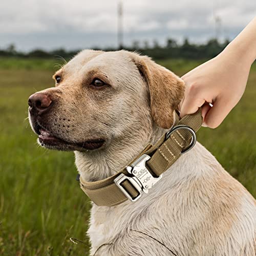 Hundehalsband Verstellbar mit Kontrollgriff, Taktisch Halsband Nylon, Hunde Halsband Gepolstert, Metallschnalle, für Mittlere Große Hunde Jagd Training Outdoor, Braun L