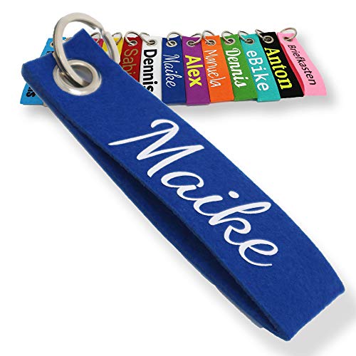 LALALO Schlüsselanhänger aus Filz mit Namen, Personalisiertes Schlüsselband Geschenkidee mit Aufschrift oder Wunschtext, Glücksbringer Filzanhänger mit Name, Geburtstag (Dunkelblau) Cover