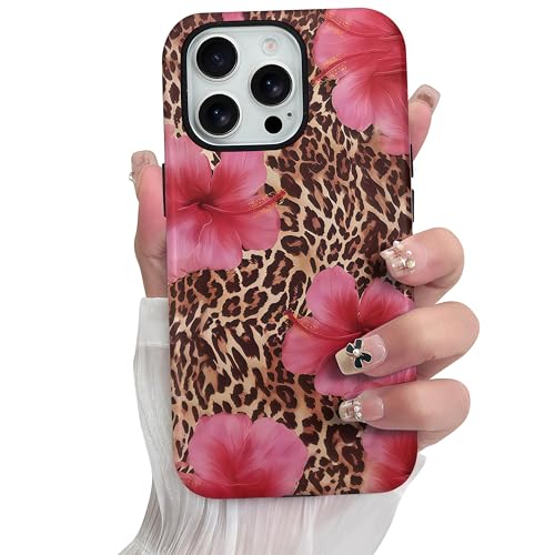 Coque iPhone 15 Pro antichoc hybride léopard rose floral