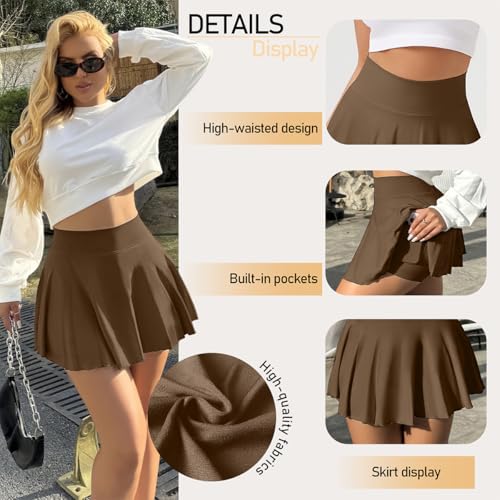 Women Ruffle Flare Playful Short Skirt Basic Stretchy Athletic Skirt with Pockets4
