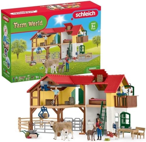 Schleich 42407 Farm World - Farm with Stable and Animals, 97 Piece