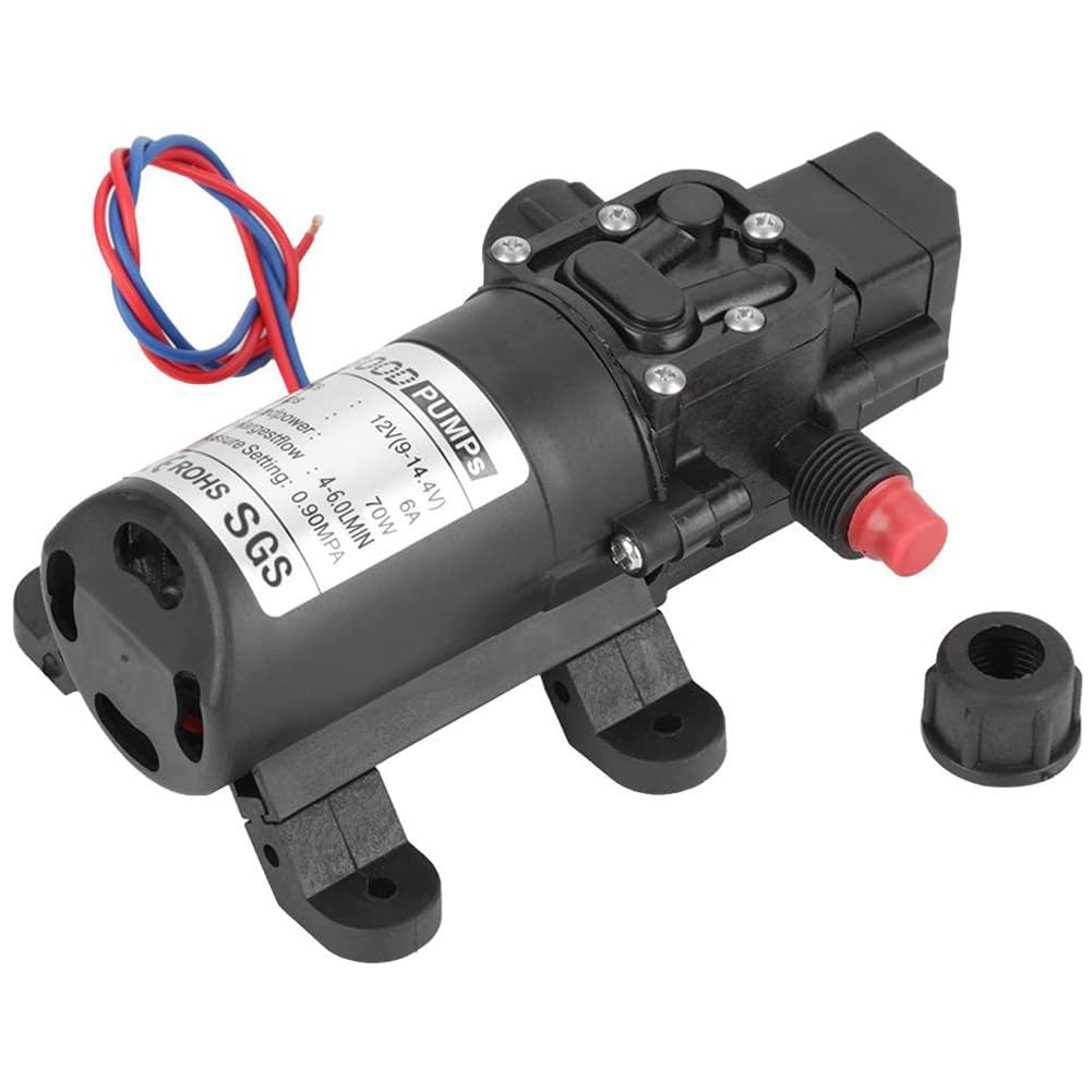 70W Bomba de Diafragma de DC12V, Bombas de Agua de Diafragma de Alta Presión Bomba Pulverizadora Eléctrica Autocebante para Jardín de 12V 6L/Min, para Caravanas, Autocaravanas, Embarcaciones Marinas