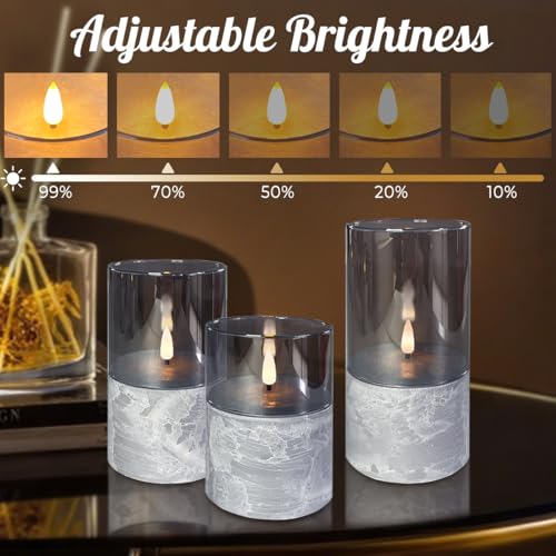 Image of LEDHOLYT Rechargeable Marble Flameless CandlesGray Glass Marble Finish Pillar Candle with Remote &Timer, Decorative Candles for Living Room, Holiday Decor& Gifts for Women.Set of 3