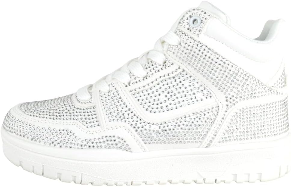 Flat Women High Top Fashion Sneakers Chelsea Shoes Lace Up Rhinestone Bling Sparkly Studs RICH-42 - Image 3