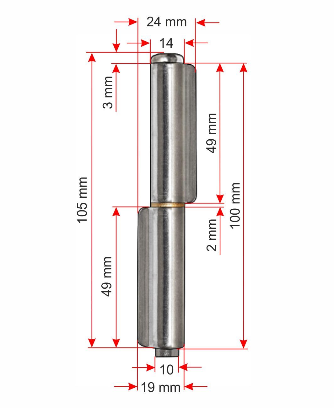 Bisagra de soldadura de 100 mm, 2 piezas con perno extraíble A2 de acero inoxidable (10 unidades de 100 mm)