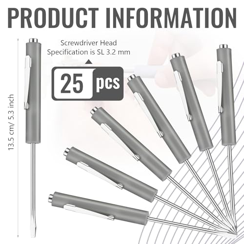 Image of Honoson 25 Pcs Pocket Screwdriver Mini Tops and Pocket Clips Magnetic Slotted Small Screw Driver with a Single Blade Head for Mechanical, Electrician (Gray)