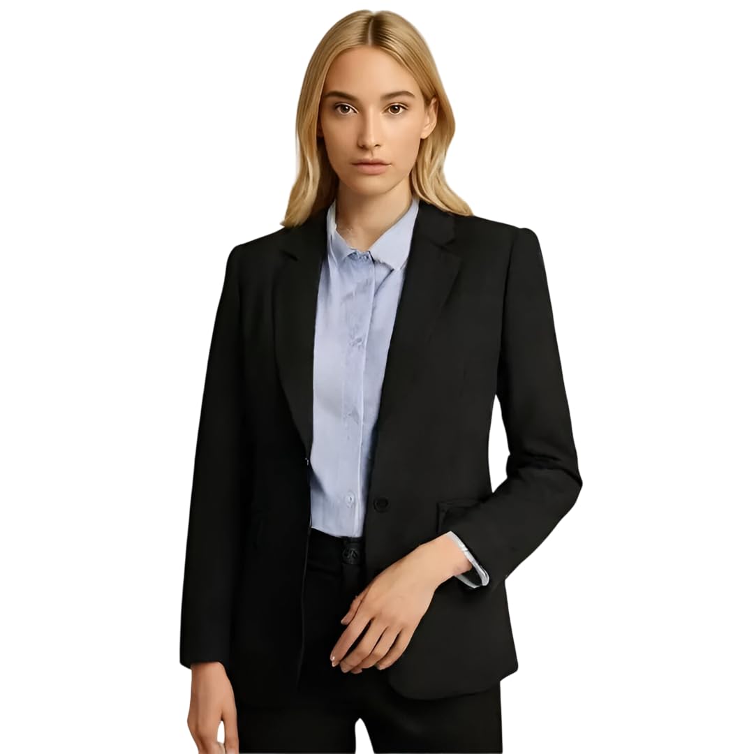 Women Cotton Blend Solid Single Breasted Blazer with Notched Lapel | Full Sleeves, Button Closure, Regular Fit Formal Blazer for Womens & Girls | Lightweight & Breathable Fabric (Black)_114-picture-23