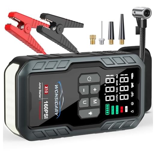 Wonsidary 7000A Starthilfe Powerbank für PKW mit 160 PSI Kompressor,27000 mAh,Auto Starthilfe Powerbank für Alle 12V Benzin- & bis zu 8.0L Diesel motoren,4 LED-Lichter, Notfallset für Winterreisen