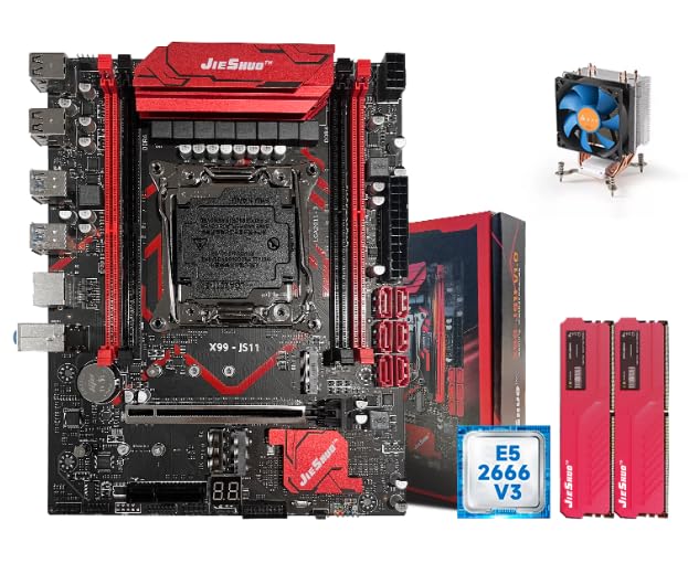 X99 Motherboard with LGA 2011-3 E5 2666 V3 CPU + DDR4 2666 8GB X 2 RAM 16GB Combo and Tower CPU Cooler Motherboard for High End Gaming with 3 Years Warranty