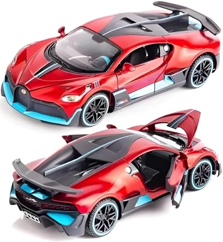 Image of Die-Cast Model Car, 1:32 Scale, Black with Gold Accentsband Hood Pull Back Super Car with Openable Doors Sound and Light for Birthdays Gift Party Decorations (Bugatti 1:32)