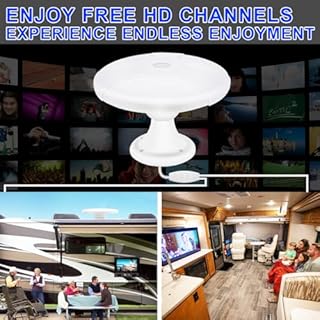Outdoor RV TV Antenna for Camper, 360° Omni-Directional 4K HD Digital Smart TV RV Antenna Roof Mount with Booster for Local Channels, Long Range VHF/UHF for Campervan Trailer Truck Boat, 16.4FT Cable