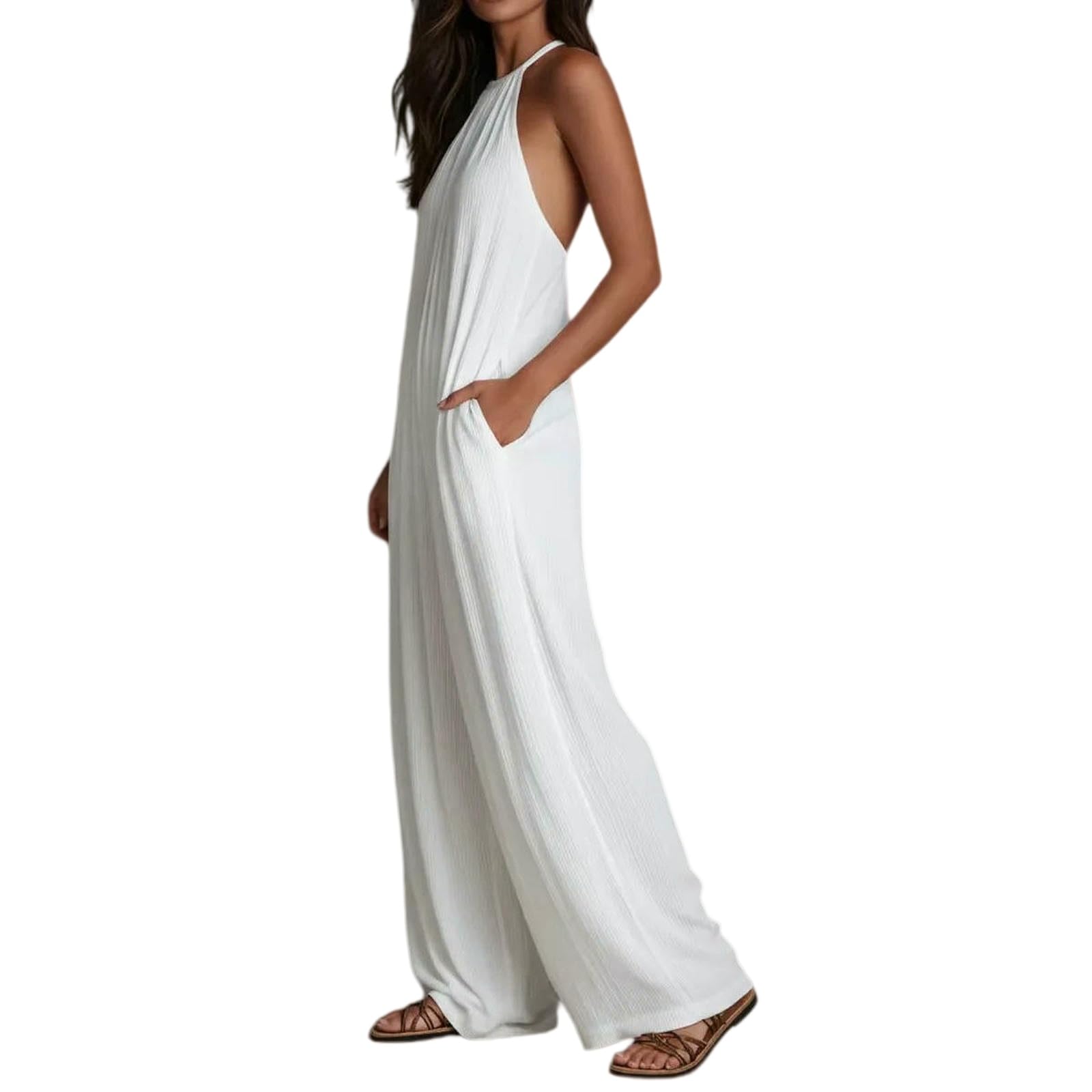 Salopette Donna Estiva,Tuta Intera Estiva Elegante E Casual Senza Schienale per Le Vacanze al Mare da Donna con Spalline E Pantaloni