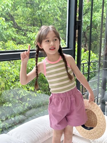 Image of BINIDUCKLING Toddler Tank Top Girls Summer Cute Striped Sleeveless Top 24 Months-8 Years