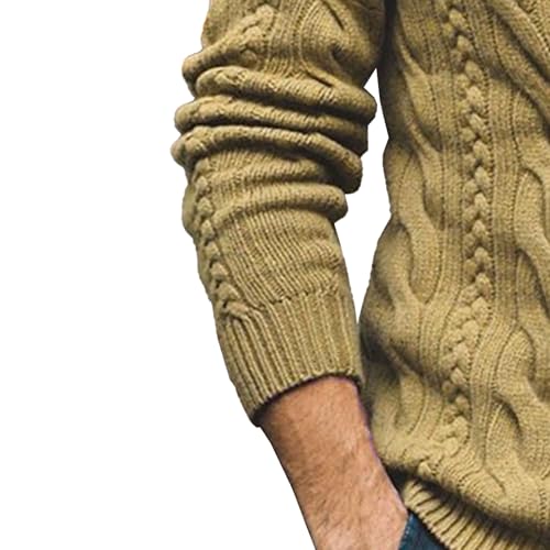 DGHM-JLMY Sweater For Men Coarse Cable Knitted Sweaters Solid Color Stand Collar Double Breasted Knit Cardigan Outwear4