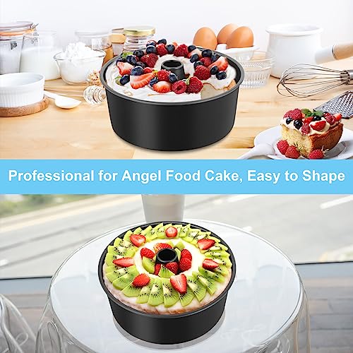 Image of TeamFar 10 Inch Angel Food Cake Pan, Non-Stick Coating Stainless Steel Core Pound Cake Pan with Tube, Healthy & Heavy-Duty, One-piece & Hollow Design, Release Easily & Easy Clean, Set of 2