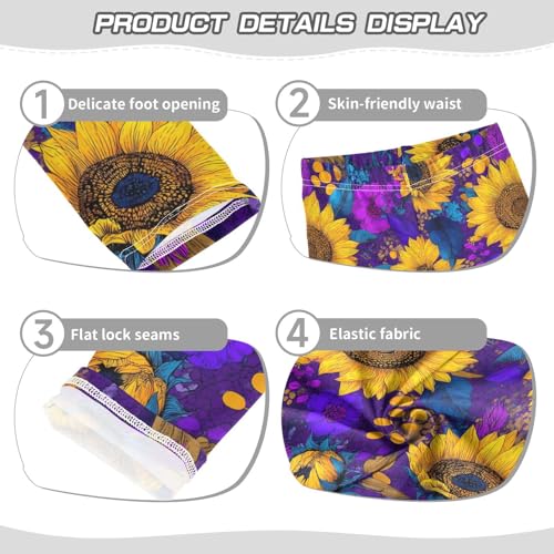 Bright Sunflower Purple Flowers Girls Leggings Soft Stretch Workout Yoga Dance Pants for Kids Casual Tights3