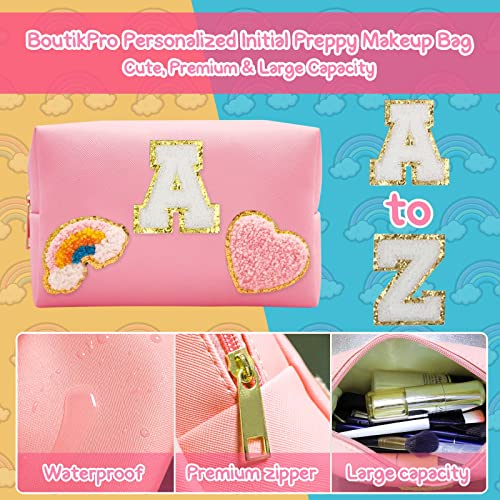 Personalized Inital Preppy Makeup Bag Set with Zipper, Monogram Waterproof Travel Cosmetic Bag for Women, Cute Preppy Patch Toiletry Bag for Traveling Outdoors, Gift Ideal for Christmas Thanksgiving3