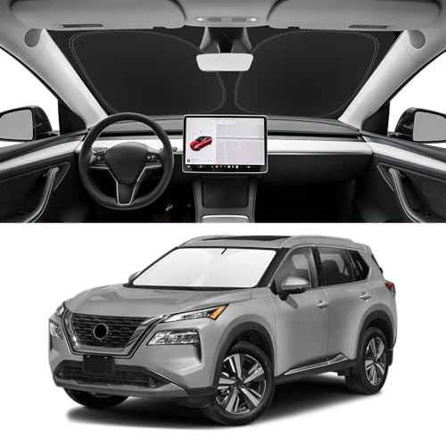 Image of Custom Fit Windshield Sun Shade for Nissan Rogue 2021-2026 | Blocks UV Rays and Sun Heat, Helps Reduce Interior Temperature, Protects Dashboard from Fading, Folds Easily for Storage