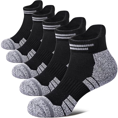 FNOVCO Ankle Socks for Women, Athletic Comfort Cotton Thick Cushioned Running Hiking Socks 5 Pairs