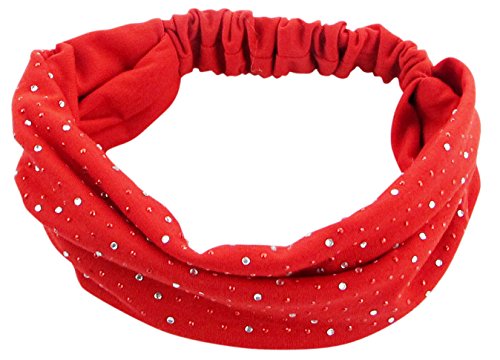 Simplicity Women's Sparkling Rhinestone Gem Elastic Stretchy Wide Headband, Red