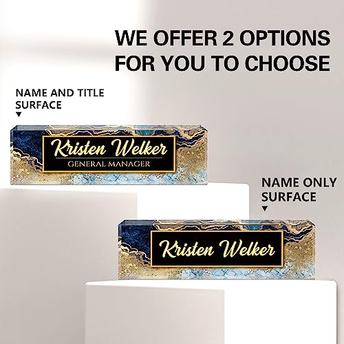 Image of Name Plate for Desk, Desk Name Plate Personalized, Office Decor for Women Men, Acrylic Desktop Accessories, Office Appreciation Gifts for Boss Social Workers Nurse Teacher Employee (Blue /Gold)