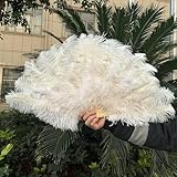 Abanicos de plumas de avestruz blancas y esponjosas, 50/70/100/130 cm, plegables, de mano, para carnaval, fiestas, escenarios, bailes, 70 x 40 cm, 1 unidad.