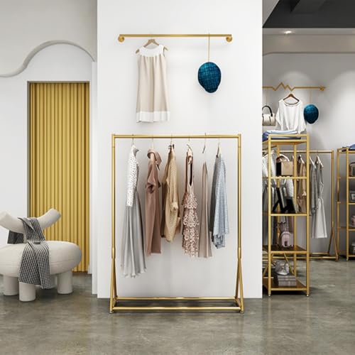 Portant robuste de style magasin de vêtements avec structure dorée stable