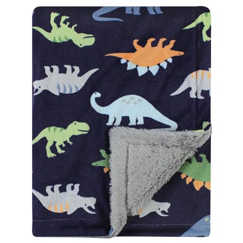 Image of Hudson Baby Unisex Baby Plush Blanket with Furry Binding and Back, Dinosaurs, One Size
