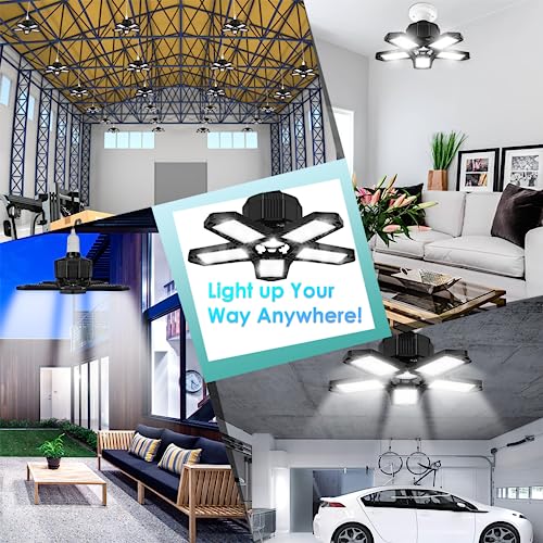 BRAINIAC LED Garage Light Bulbs 100W with 6 Adjustable Panels, E26/E27 Screw in Deformable Garage Ceiling Light Led for Warehouse Corridor Stadium - Thumbnail 7