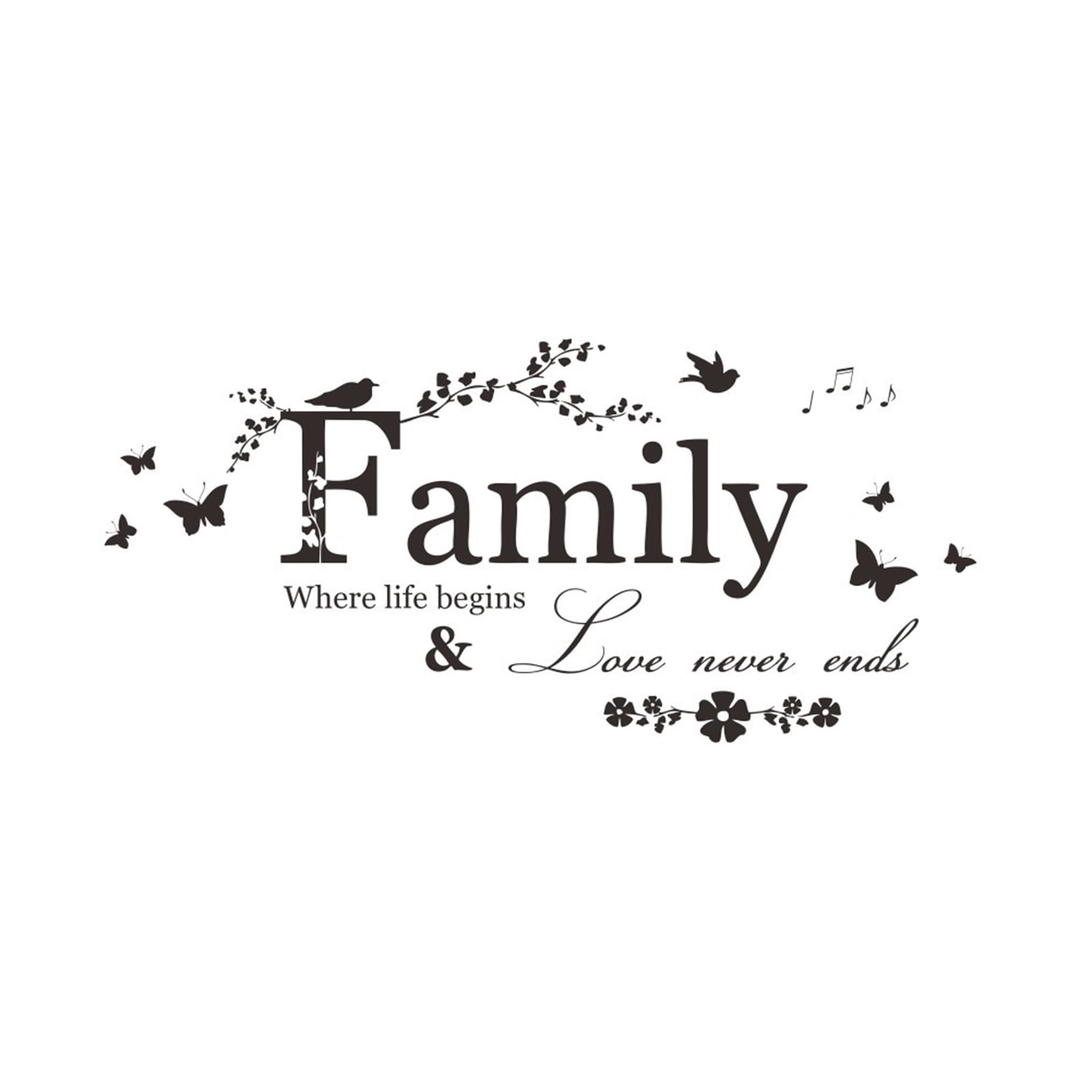 Desuibao Family Where Life Begins and Love Never Ends Wall Decal, Removable Family Wall Art Stickers, Vinyl Motivational Positive Inspirational Quotes Decor Wall Art Decals for Living Room Bedroom